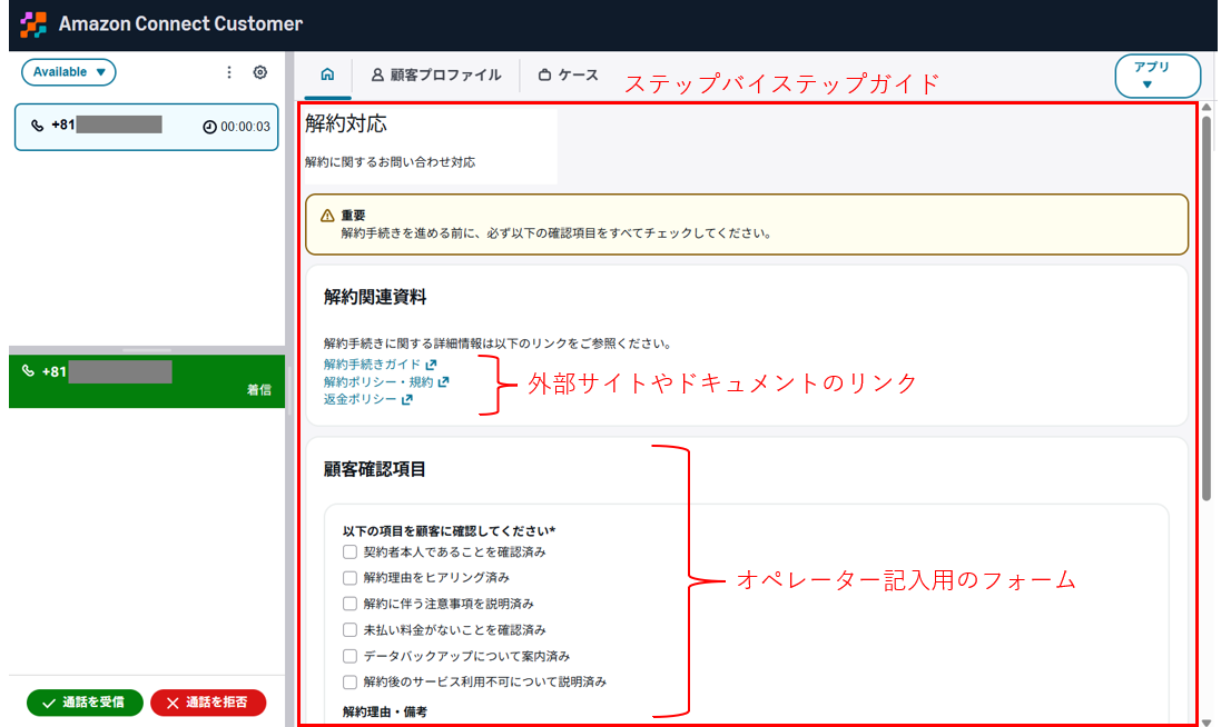 ステップバイステップガイドの画面